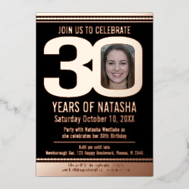 30. Geburtstag Party Schwarz und Rose Goldfolie Fo Folieneinladung