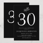30. Geburtstag Party Schwarz-Weiß Einladung (Vorne/Hinten)