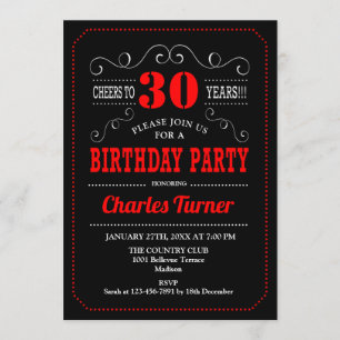 30. Geburtstag Party - Schwarz-Weiß Einladung