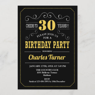 30. Geburtstag Party - Schwarz-Weiß Einladung