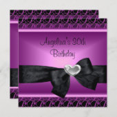 30. Geburtstag Party Silberes Herz Lila Schwarz Einladung (Vorne/Hinten)