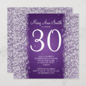 30. Geburtstag Party Sparkling Glitzer Lila Einladung (Vorne/Hinten)