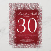 30. Geburtstag Party Sparkling Glitzer Rot Einladung (Vorne/Hinten)