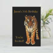 30. Geburtstag Party Tiger auf schwarz Einladung (Stehend Vorderseite)