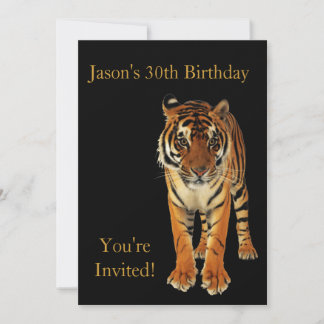 30. Geburtstag Party Tiger auf schwarz Einladung