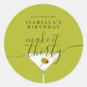 30. Geburtstag Party von Green Martini Runder Aufkleber (Vorderseite)