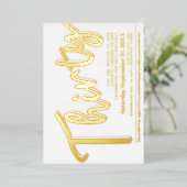 30. Geburtstag Party weiß mit Goldschrift Folieneinladung (Stehend vorne)