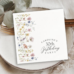 30. Geburtstag Party Wildblumen Aquarellfarben Serviette