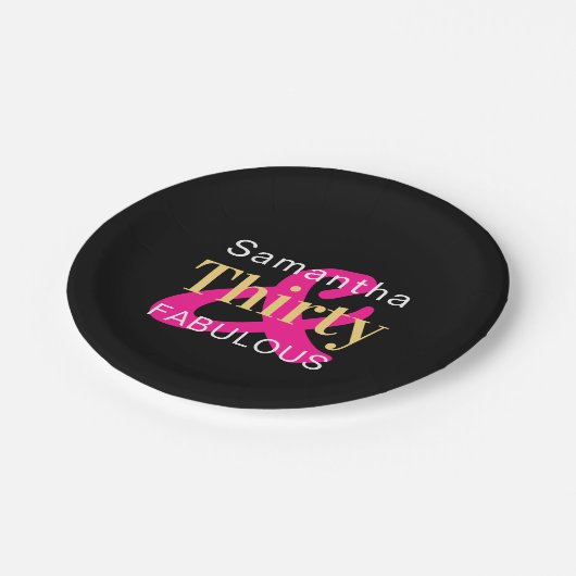 30. Geburtstag Personalisiert Dreißig Fabelhaftes Pappteller (Schrägansicht)