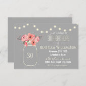 30. Geburtstag Pink Blume & Mason Jar Einladung (Vorne/Hinten)