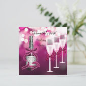 30. Geburtstag Pink Champagne Brille Einladung (Stehend Vorderseite)