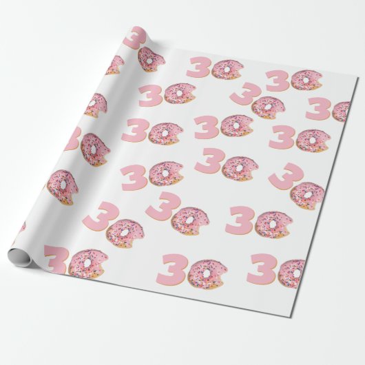 30. Geburtstag Pink Donut Geschenkpapier (Ungerollt)