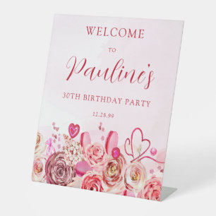 30. Geburtstag Pink Rose Wirbles Herz Willkommen Sockelschild