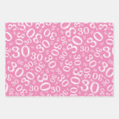 30. Geburtstag Pink & White Zahlenmuster 30 Geschenkpapier Set (Vorderseite)