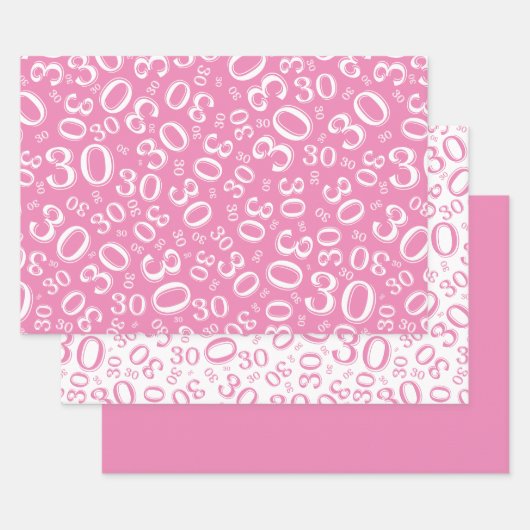 30. Geburtstag Pink & White Zahlenmuster 30 Geschenkpapier Set (Set)