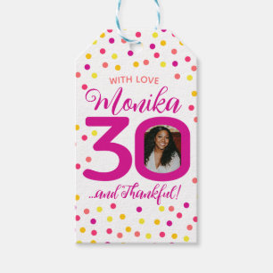 30. Geburtstag pinkgelb Konfetti Foto Gunst Geschenkanhänger
