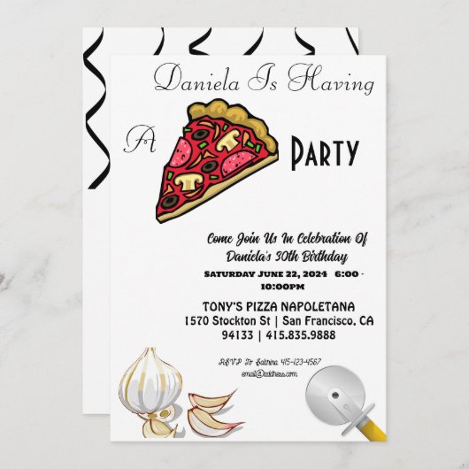 30. Geburtstag Pizza-Party Einladung (Vorne/Hinten)