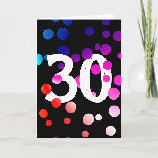 30. Geburtstag Rainbow Dots auf Black Karte (Vorderseite)