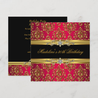 30. Geburtstag Red Damask Gold Bloral Black Juwel Einladung