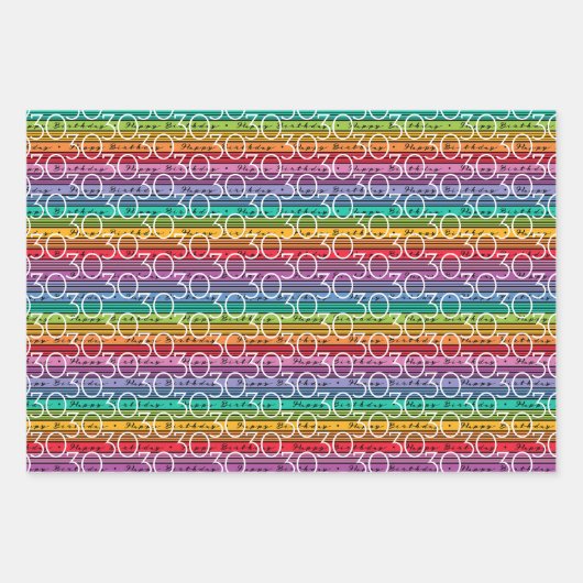 30. Geburtstag Regenbogenstreifen Geschenkpapier Set (Vorderseite 2)