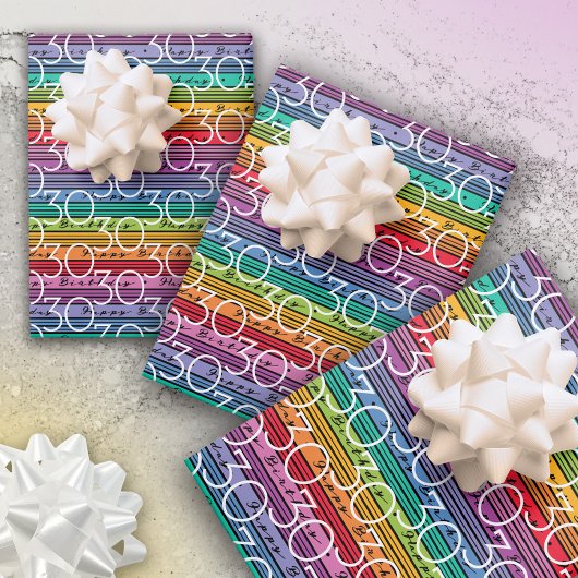 30. Geburtstag Regenbogenstreifen Geschenkpapier Set