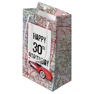 30. Geburtstag Retro Corvette auf Karte Kleine Geschenktüte