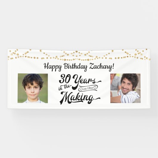 30. Geburtstag Retro String Lights 2 Fotos Banner (Horizontal)