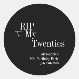 30. Geburtstag RIP 20er Schwarz-Weiß-Party Runder Aufkleber