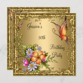 30. Geburtstag Rosa Blütenschmetterling Bronze Gol Einladung (Vorne/Hinten)