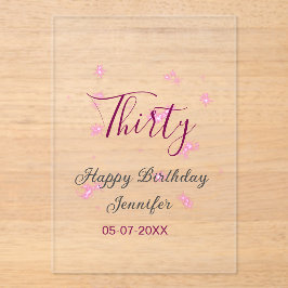 30. Geburtstag rosa Glitzer Sterne schwarz 30. Dat Acryleinladungen