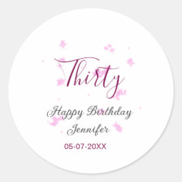 30. Geburtstag rosa Glitzer Sterne schwarz 30. Dat Runder Aufkleber