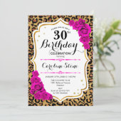 30. Geburtstag - Rosa Gold Leopard Print Einladung (Stehend Vorderseite)