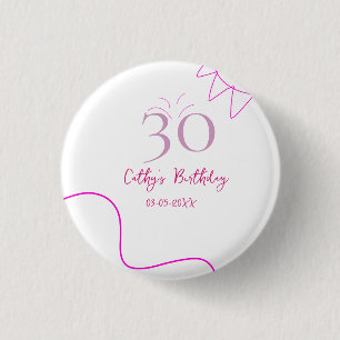 30. GEBURTSTAG ROSA LILA PASTELL HANDGEZEICHNET RE BUTTON