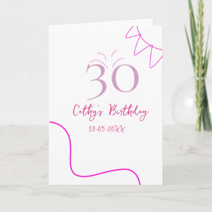 30. GEBURTSTAG ROSA LILA PASTELL HANDGEZEICHNET RE KARTE