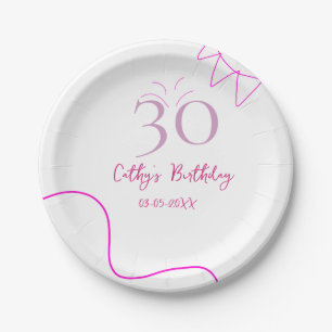 30. GEBURTSTAG ROSA LILA PASTELL HANDGEZEICHNET RE PAPPTELLER