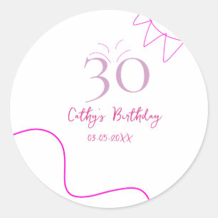 30. GEBURTSTAG ROSA LILA PASTELL HANDGEZEICHNET RE RUNDER AUFKLEBER