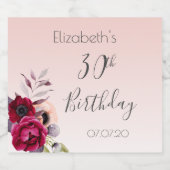 30. Geburtstag Rosa Rosa Rosa Gold Blüte Schaumweinetikett (Einzelnes Label)