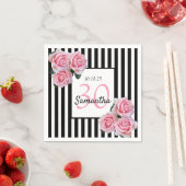 30. Geburtstag rosa Rosen Schwarz-weiße Streifen Serviette (Beispiel)