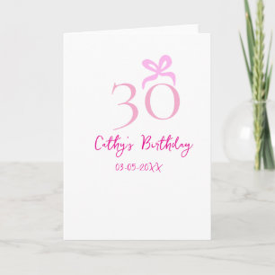 30. GEBURTSTAG rosa Schleife PASTELL HANDGEZEICHNE Karte