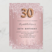 30. Geburtstag rosa staubige Rose Glitzer Tropfen Einladung (Vorne/Hinten)