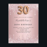 30. Geburtstag rosa staubige Rose Glitzer Tropfen  Einladungspostkarte<br><div class="desc">Ein modernes, stilvolles und glamouröses Party zum 30. Geburtstag. Eine staubige Rose, rosa Imitate metallisch aussehend Hintergrund mit Imitaten Glitzer Tropfen, Farbe Tropfen Aussehen. Der Name ist mit einer modernen dunklen Rose goldfarbenen Handschrift geschrieben, die als Stilschrift dient. Personalisieren Sie Ihre Party-Daten und fügen Sie sie hinzu. Nummer 30 wird...</div>