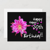 30. Geburtstag - Rosa tropische Blume und Herz Postkarte (Vorne/Hinten)