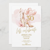 30. Geburtstag Rosa und Gold, Champagner & Heels Einladung (Vorne/Hinten)