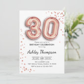 30. Geburtstag - Rose Gold Balloons Einladung (Stehend Vorderseite)