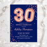 30. Geburtstag - Rose Gold Balloons Marine Einladung<br><div class="desc">Party Einladung zum 30. Elegantes Design in Imitate Glitzer Rose Gold und Marineblau. Einladende Karte mit Rose Gold Nummer 30 Ballons und Skript-Schriftart. Ideal für eine stilvolle Feier. Nachricht,  wenn du ein Alter brauchst.</div>