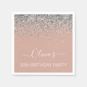 30. Geburtstag Rose Gold Blush Pink Silver Glitzer Serviette