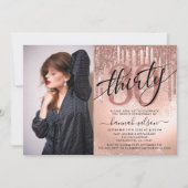 30. Geburtstag Rose Gold Foil & Glitzer Foto Einladung (Vorderseite)