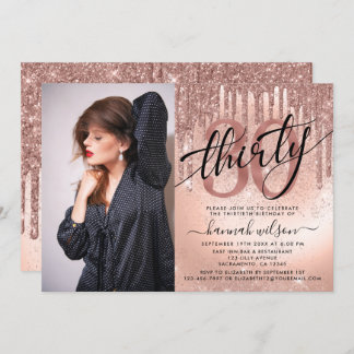 30. Geburtstag Rose Gold Foil & Glitzer Foto Einladung