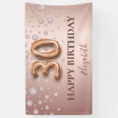 30. Geburtstag Rose Golddiamanten Ballonskript Banner (Vertikal)