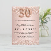 30. Geburtstag Rose Goldrot Glitzer Luxus Einladung (Stehend Vorderseite)